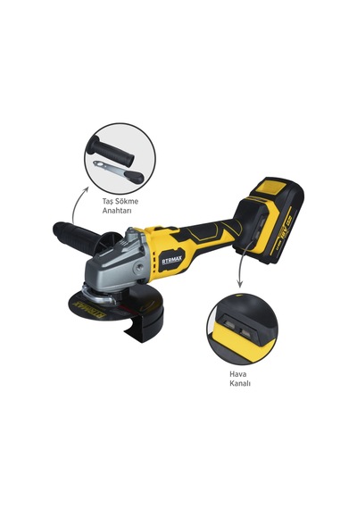 Rtrmax RTX3060 Şarjlı Avuç Taşlama Makinası Kömürsüz 125mm 2x4AhPlus Çift Akü Hızlı Şarj X-Lion