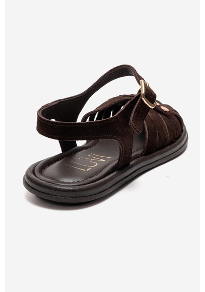 Luvishoes Chıela Kahverengi Süet Hakiki Deri Bilekten Bantlı Kadın Sandalet
