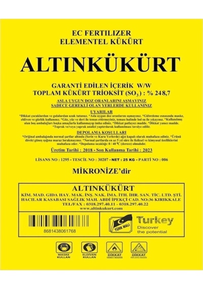 Altın Kükürt Ph Düşürür 25 Kg 1 Adet