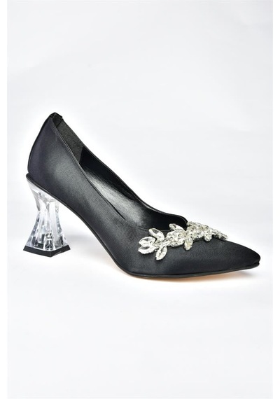 Fox Shoes Siyah Saten Kumaş Taşlı Kadın Ayakkabı M246014004 Siyah