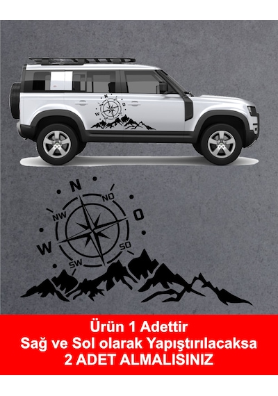 Dağ Ve Pusula Sticker - 4x4, Offroad, Kamp Sticker - Araba Oto Motosiklet Karavan Cam Sticker - 02171 30 Cm