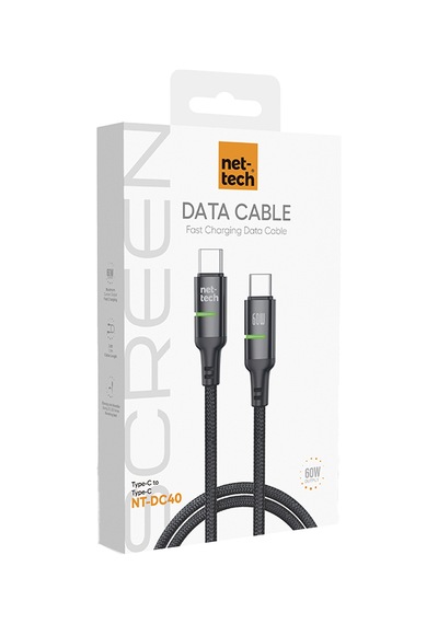 Nettech Nt-dc40 60w Plastik 100 Cm Type-c To Type-c Şarj Ve Data Kablosu Siyah