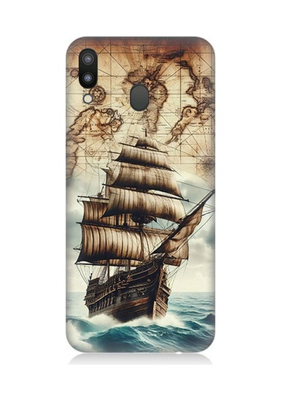 Samsung Galaxy M20 Uyumlu Haritada Yelkenli Macera Desenli Silikon Kılıf Çok Renkli