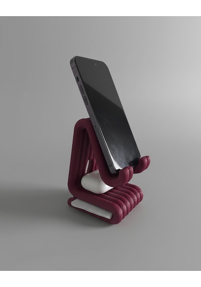 Masaüstü Kaymaz Taban Telefon Ve Tablet Standı - Kulaklık Ve Not Kağıdı Bölmeli-kiremit Bordo