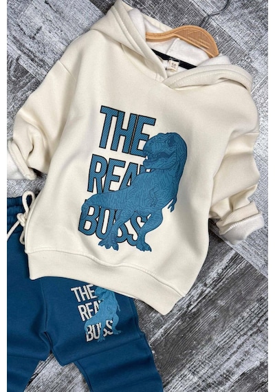 Riccotarz Erkek Çocuk Önü Yazı Ve Dino Baskılı Kapşonlu Sweatshirt 3 İplik Mavi Eşofman Takım Riccotarz Erkek Çocuk Önü Yazı Ve Dino Baskılı Kapşonlu Sweatshirt 3 İplik Mavi Eşofman Takım