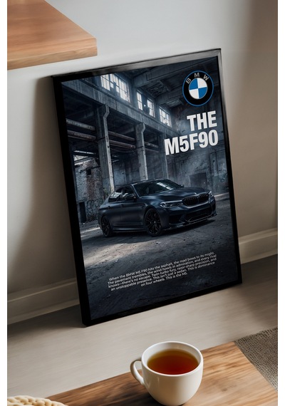 Bmw M5 F90 Siyah Ahşap Çerçeveli Poster, Dekoratif Araba Duvar Tablosu