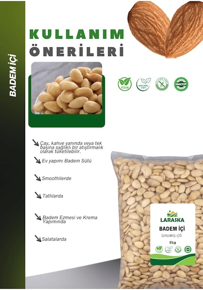 Badem İçi Soyulmuş Çiğ 1kg- Blanched Almonds Raw 1 KG