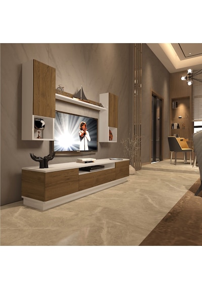 Decoraktiv Trio 5das Mdf Tv Ünitesi Tv Sehpası - Beyaz Pera Beyaz - Meşe