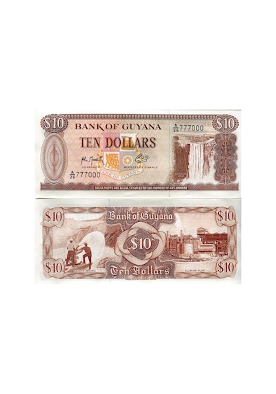 Guyana 1993 Yılı 10 Dolar Yabancı Kağıt Para Çil Unc Koleksiyon Para