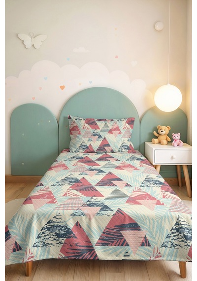 Geometrik Pembe Genç Odası Tek Kişilik Pike Takımı - Tropikal Mint 160x220 Cm Kapitone Yatak Örtüsü Gizli Kireç Masalı