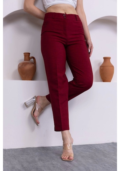 Lodmela Cep Detaylı Bilek Boy Kadın Kumaş Pantolon 359-bordo Bordo