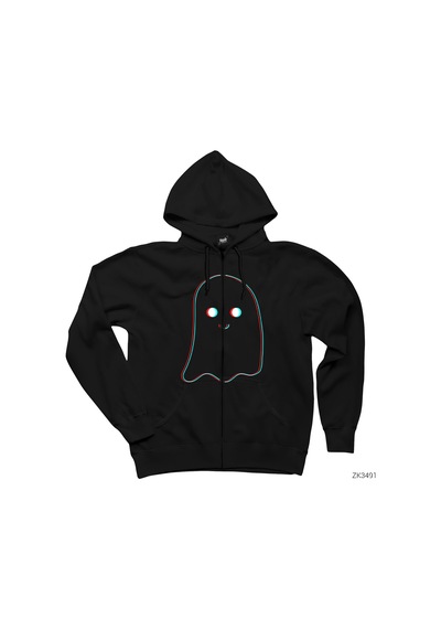 Hayalet Fokus Siyah Fermuarlı Kapşonlu Sweatshirt