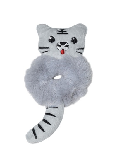 Lastikli Peluş Kedi Toka Gri