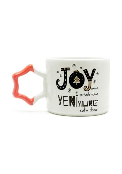 Joyumuz Yerinde Olsun Baskılı Turuncu Kulplu Yıldız Yılbaşı Kupası