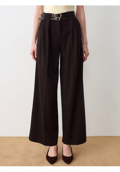 Dilvin 72670 Çift Kemerli Pileli Pantolon-kahve