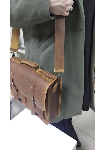 Nyc Giyim Tekstil Hakiki Dana Derisi El Dikişli Deri Evrak Çantası, Omuz Askılı, Çok Gözlü, 35x26x9 Cm, Laptop Ve Tablet İçin İdeal,siyah,kahve,taba Carzy Renk Seçenekleriyle