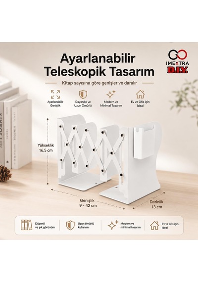 Ayarlanabilir Teleskopik Metal Kitap Tutucu, Masaüstü Kitap Desteği Ve Raf Düzenleyici Stand, 9-42 Cm Genişleyebilir, Mıknatıslı Kalemlik Hediyeli Mavi