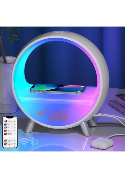 Momılla Kablosuz Şarj İstasyonu, Bluetooth Hoparlörlü Gündoğumu Çalar Saat