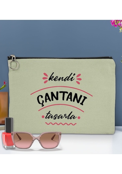 Bk Gift Kişiye Özel Kendin Tasarla Astarlı Portföy Mint Yeşili Çanta 30x21cm, Baskılı El Çantası, Organizer Çanta Yeşil