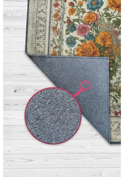 Homshtag Art Deco Kır Çiçeği Vintage Halı Görünümlü Dijital Baskı Renkli Halı Rustik Çiçekli Halı Çok Renkli