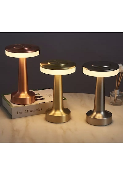 Şarjlı Dokunmatik Gold Masa Lambası Modern Led Abajur Masa Lambas