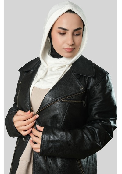 Hürrem Bone Krem Bağcıklı Peluş Salaş Balaklava Boyunluklu Bere Jakar Düz 2328 40 Krem