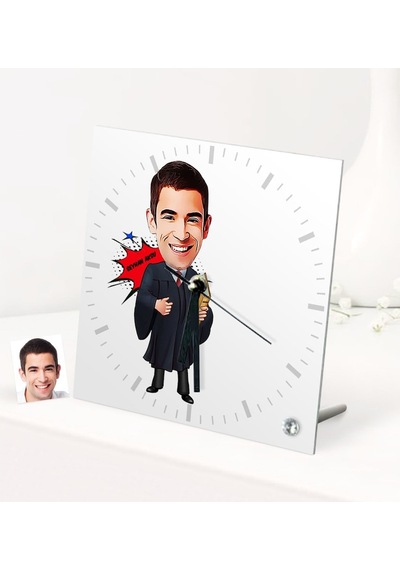 Kişiye Özel Bay Avukat Karikatürlü Masaüstü Kare Cam Saat - 1