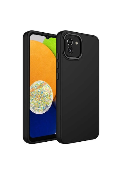 Galaxy A03 Kılıf Metal Çerçeve Ve Buton Tasarımlı Silikon Zore Luna Kapak Siyah