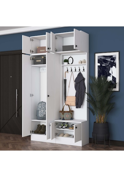 Rani Ea145 Modern Portmanto Askılı Ayakkabılık Vestiyer Beyaz