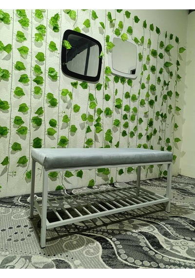 Özcan Metal Beyaz Metal Ayaklı Raflı Bench Puf Bank Antre Mutfak Salon Yatak Odası Puf Bank 105 40 Gümüş