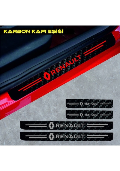 Renault Latitude İçin Uyumlu Aksesuar Oto Kapı Eşiği Sticker Karbon 4 Adet Kırmızı