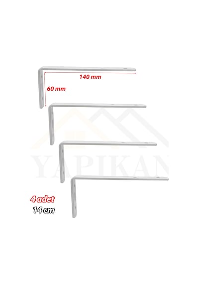 6x14 Cm- 4 Ad Beyaz Dekoratif Çelik Raf Altı Ayak - Raf Destek Aparatı - Metal L Konsol