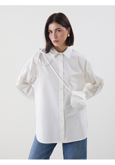 Lcw Modest Ekru Askılı Cüzdan Detaylı Oversize Kadın Gömlek Tunik