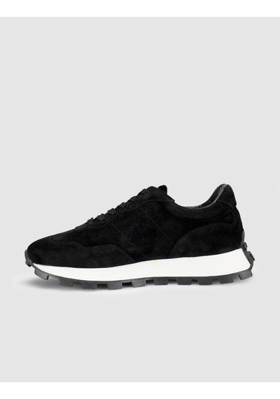 %100 Hakiki Süet Deri Siyah Bağıcıklı Kadın Sneaker Ayakkabı