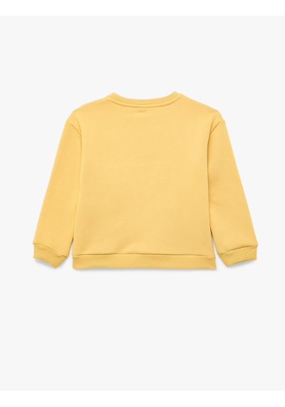 Koton Kedi Baskılı Kanguru Cepli Uzun Kollu Şardonlu Sweatshirt Sarı 7wmb10020tk