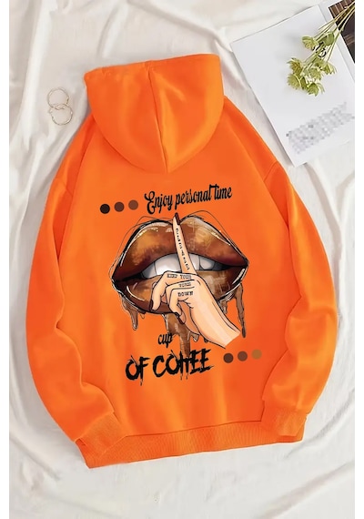 Uyguntarz Enjoy Personel Time Baskılı Oversize Sweatshirt Turuncu