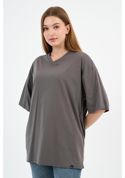 V Yaka Oversize T-shirt E24-742a-wn Antrasit