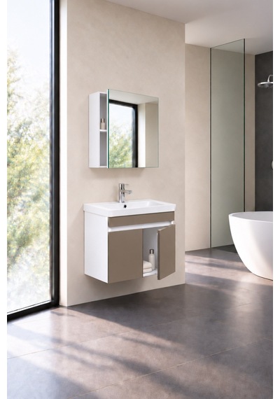 Sedef 60 Cm, Lavabolu Banyo Dolabı, Lavabo Dahil, Ayna Dahil, Beyaz - Dafne