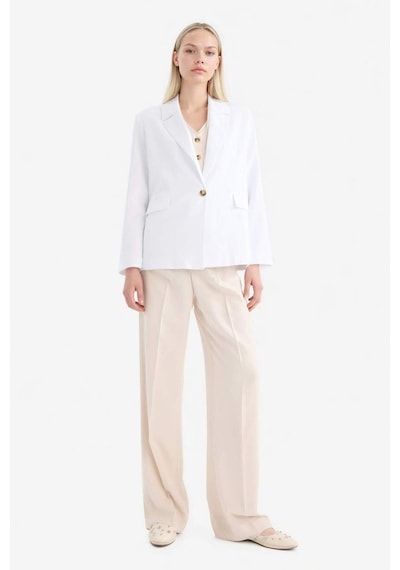 DeFacto Oversize Geniş Kalıp Keten Karışımlı Beyaz Blazer Ceket Z2536AZ25SPWT34 Beyaz