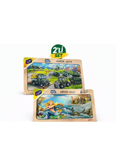 Ahşap Eğitici Puzzle 2 Li Set 15 Parça Asker Seti & Deniz Kızı Çocuk Yapboz 1