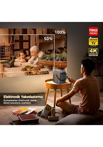 Vankyo H300A 6G Wi-Fi + BT 5.2 HiFi Dolby 240" Android TV 4K Destekli Projeksiyon Cihazı Gri