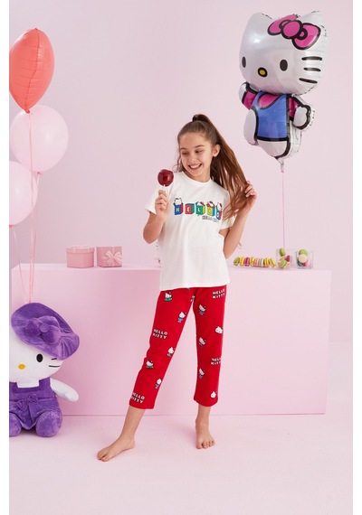 Siyah İnci Lisanslı %100 Pamuk Çok Renkli Bisklet Yaka Pijama Takım Beyaz