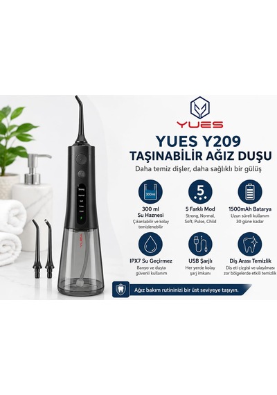 Yues Y209 Taşınabilir Ağız Duşu, Şarjlı Oral Irrigator, 300 Ml Su