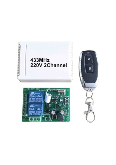 2 Kanallı, 220 Volt 433 Mhz. Uzaktan Kumandalı Modül. 1 Kumanda