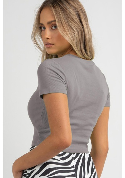 Madmext Boyalı Gri Basic Crop Kadın Tişört Mg1772-boyalı Gri