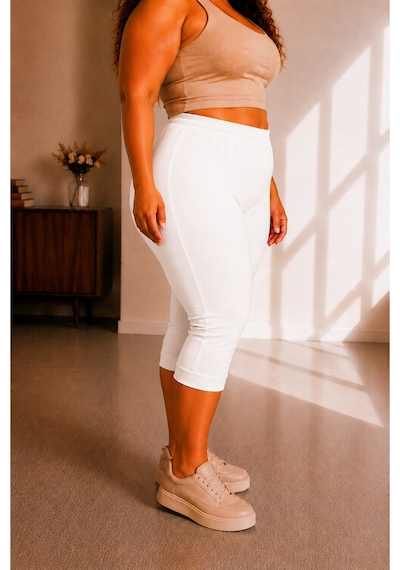 Sngl Tekstil Büyük Beden Kadın Tayt Kapri 3xl 4xl 5xl 6xl 7xl 8xl Beyaz