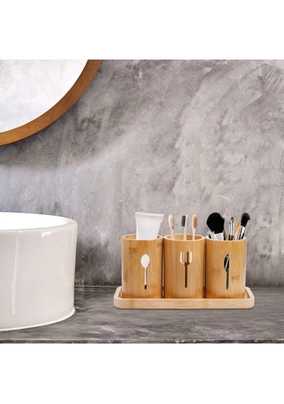 Miccho - 4 Parça Standlı Kaşıklık Yuvarlak Bambu