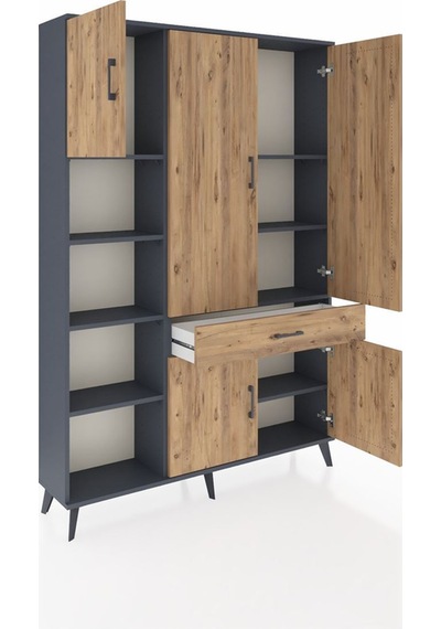 Arges Dolap 8 Raflı Tek Çekmeceli 5 Kapaklı 132x30x195 Antrasit-çam/çam Atlas Çam/atlas Çam Arges Dolap 8 Raflı Tek Çekmeceli 5 Kapaklı 132x30x195 Antrasit-çam/çam Atlas Çam/atlas Çam