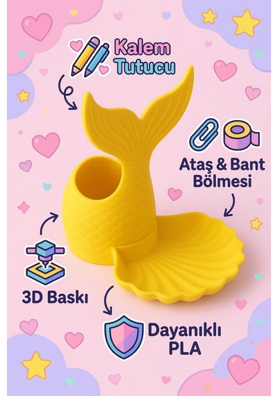 Deniz Kızı Kuyruğu Kalemlik Organizer Deniz Kabuğu Bölmeli Masaüstü Düzenleyici 3d Baskı Pla Dekoratif Kalem Tutucu