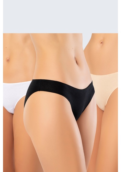Türen 924 Kadın Likralı Pamuk Bikini Külot 3'lü Paket-beyaz&siyah&ten Siyah